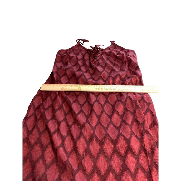 Band of Free Burgundy Diamond Pattern Lace-Up Spaghetti Strap Midi Dress - Picture 5 of 8